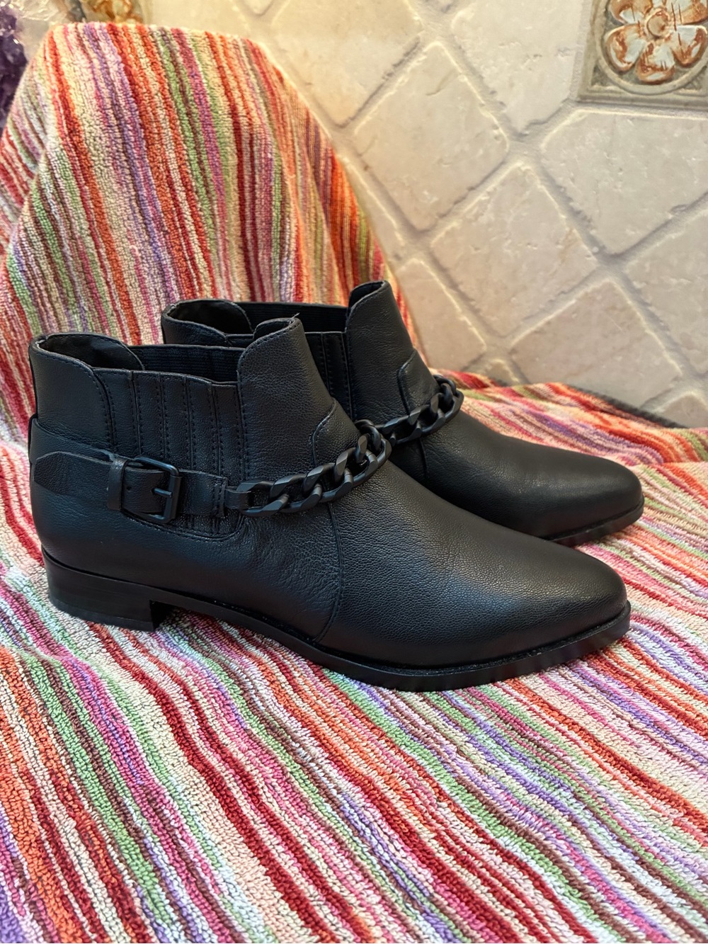 Joe's Jeans Black Chain-Trim Leather Ankle Booties
